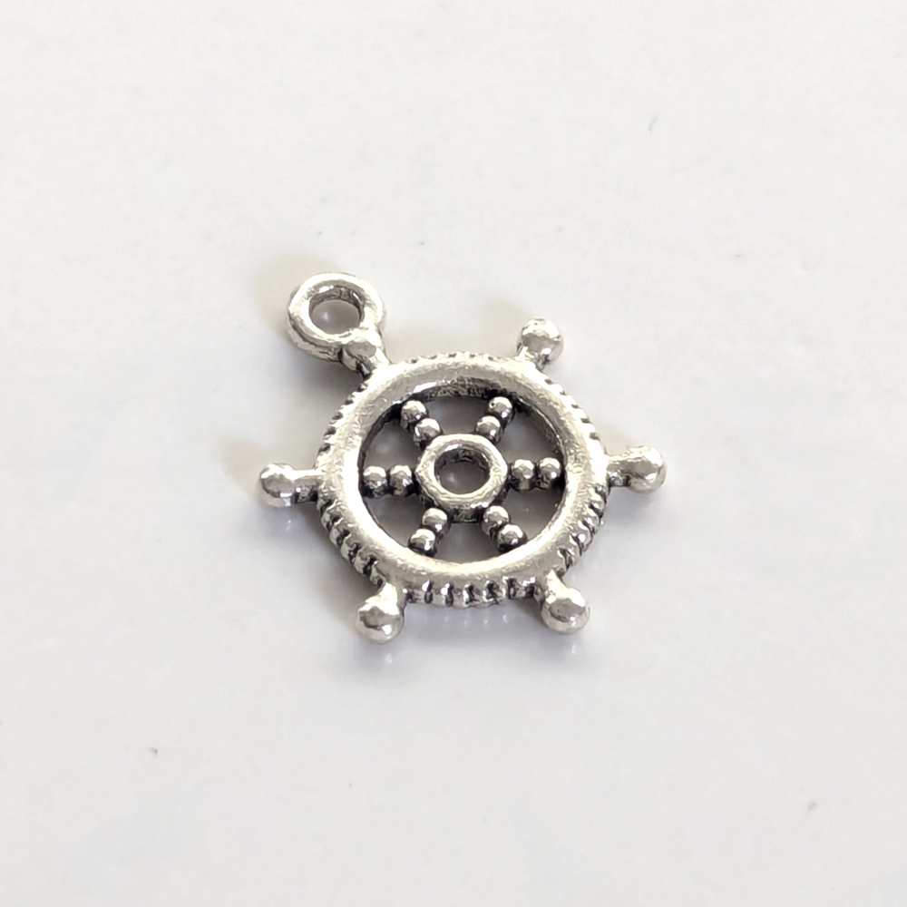 Vintage Silver Tone Ships Wheel Nautical Helm Pirate Summer Bracelet Charm
